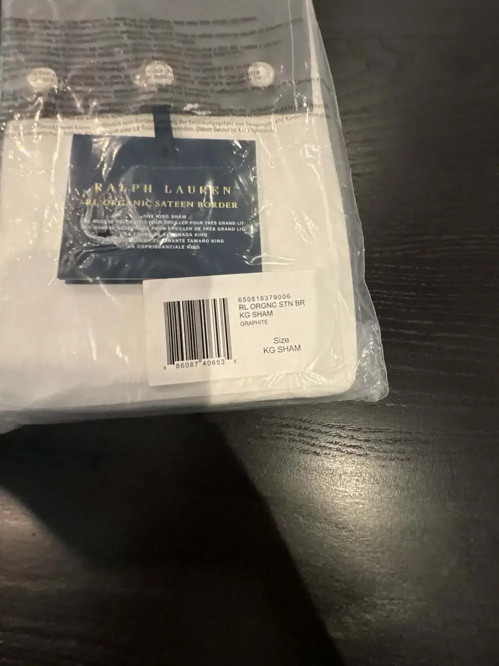 NEW Ralph Lauren Pillow Sham King Size Graphite 100% Organic Sateen Border NIB